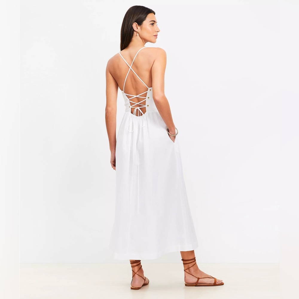 NWT White Linen Beach Strappy Back Midi Dress